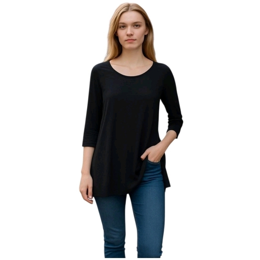 𝅺the lady & the sailor Black Back Pleated Tunic Top Blouse Size XS Made in USA